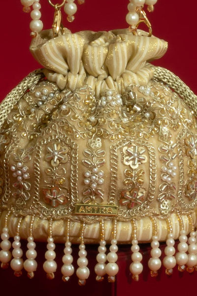 Sajni Pearl Embroidered Mini Potli - Gold