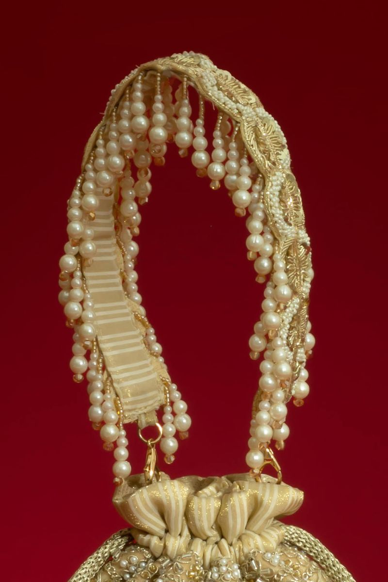 Sajni Pearl Embroidered Mini Potli - Gold
