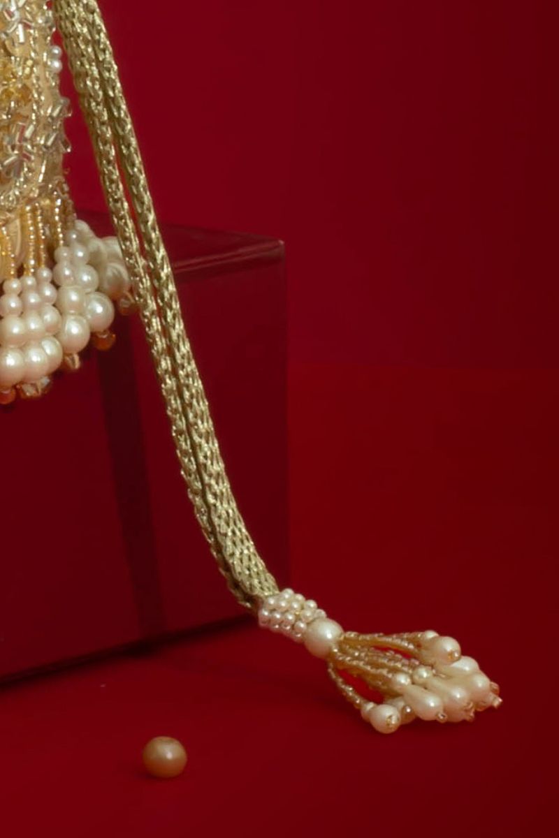 Sajni Pearl Embroidered Mini Potli - Gold