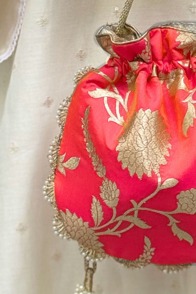 Satrangi Banarasi potli - Coral Pink