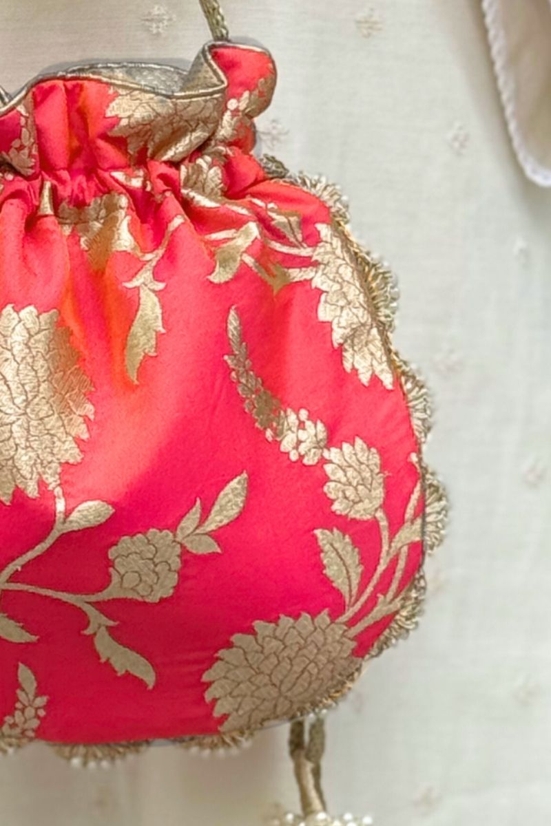 Satrangi Banarasi potli - Coral Pink