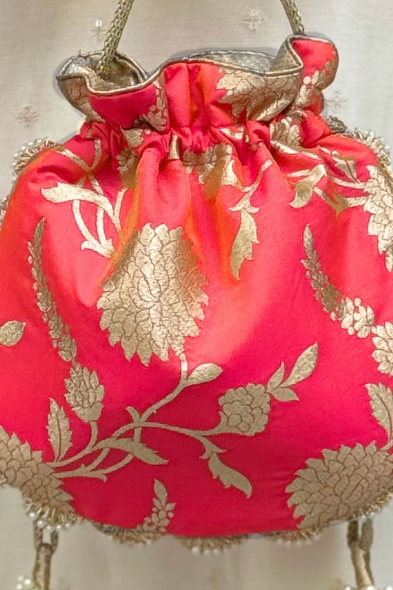 Satrangi Banarasi potli - Coral Pink