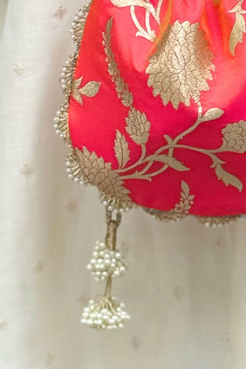 Satrangi Banarasi potli - Coral Pink