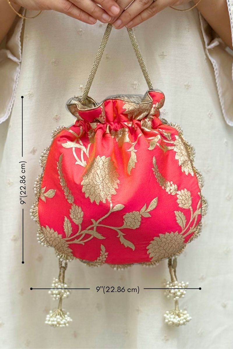 Satrangi Banarasi potli - Coral Pink