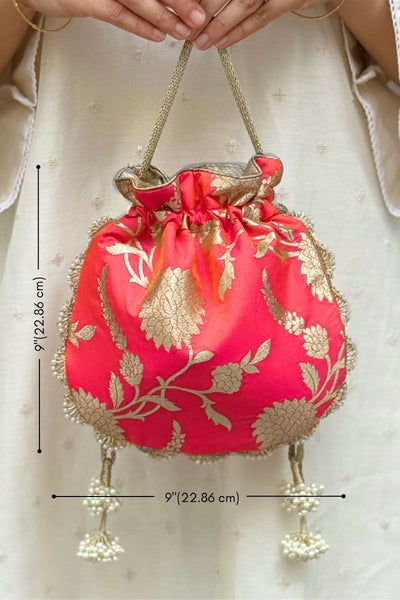 Satrangi Banarasi potli - Coral Pink