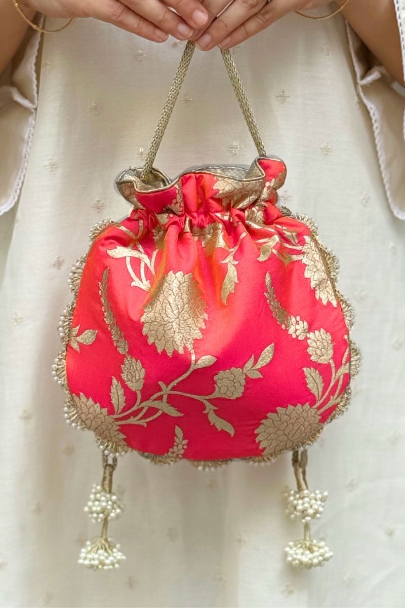 Satrangi Banarasi potli - Coral Pink