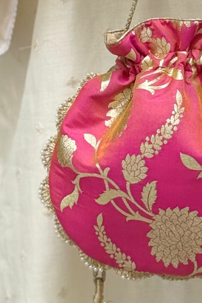 Satrangi Banarasi potli - Rose Pink