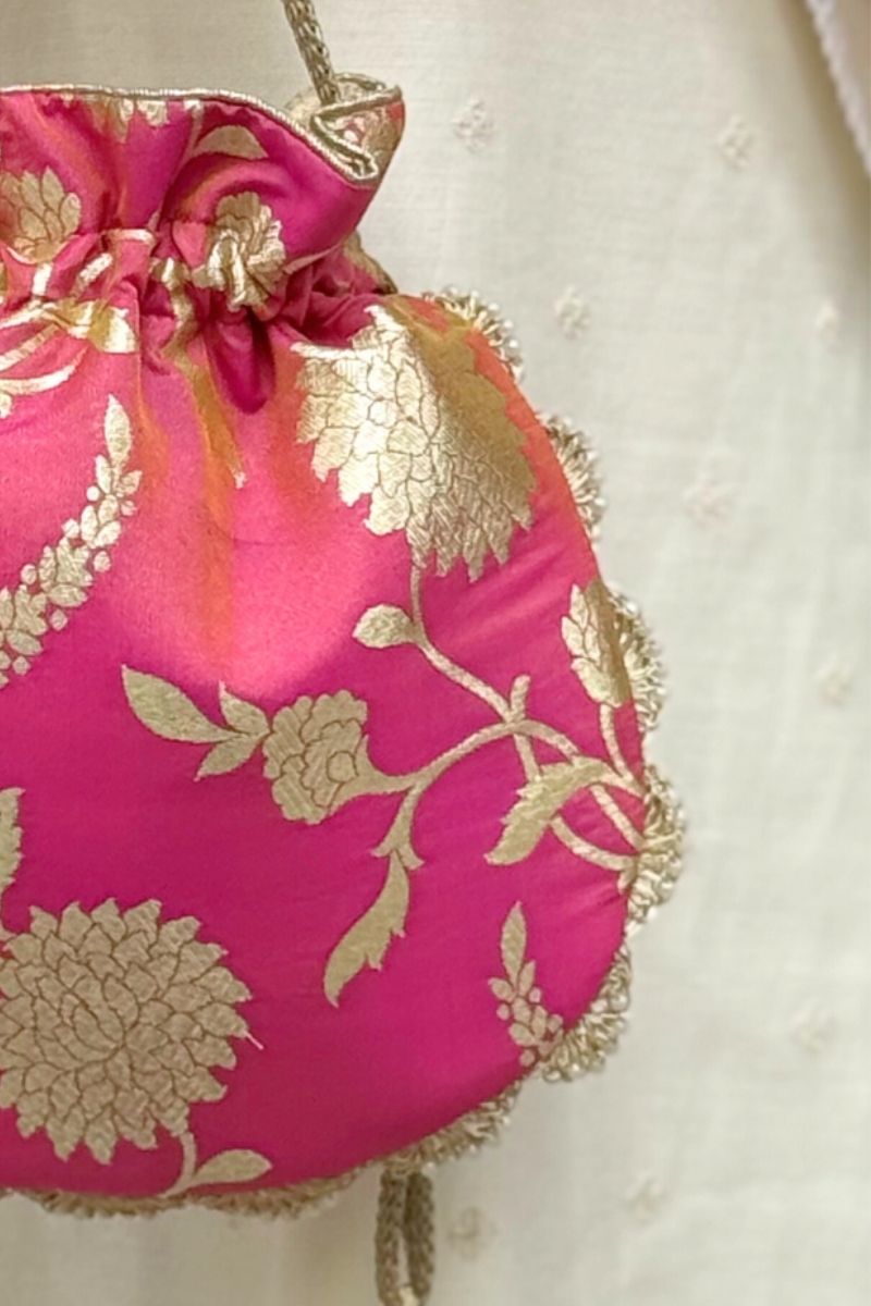 Satrangi Banarasi potli - Rose Pink