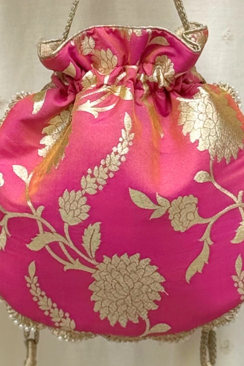 Satrangi Banarasi potli - Rose Pink