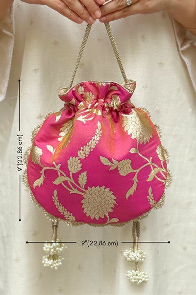 Satrangi Banarasi potli - Rose Pink