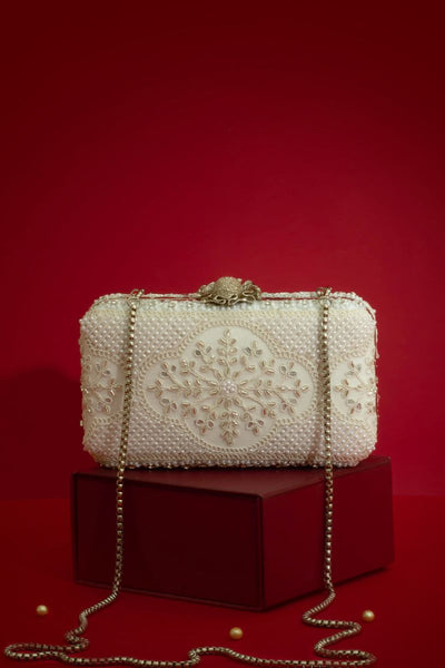 Sehra Pearl Embroidered Clutch - Silver