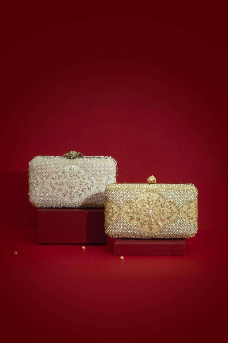 Sehra Pearl Embroidered Clutch - Silver