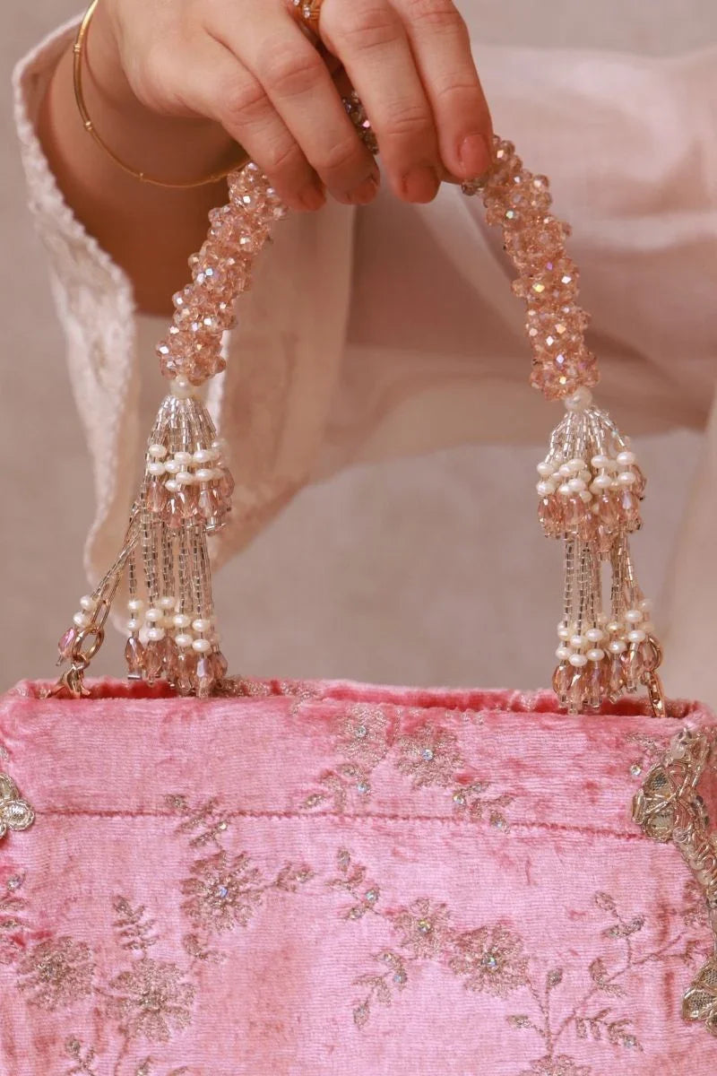 Buy AMYRA Suki Velvet Scallop Embroidered Purse - Pink online - The ...