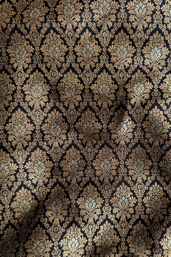 Sukoon Handwoven Raw Silk Gold Zari Fabric - Black