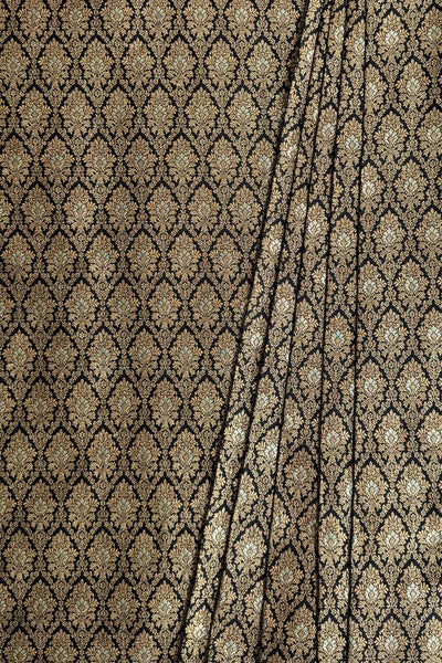 Sukoon Handwoven Raw Silk Gold Zari Fabric - Black