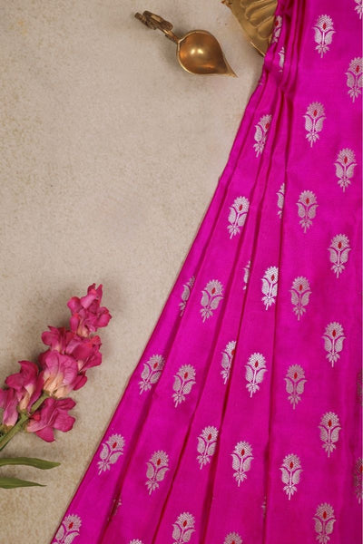 Sutra Handwoven Dupion Silk Gold Zari Fabric - Pink