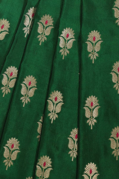 Sutra Handwoven Dupion Silk Gold Zari Fabric - Dark Green