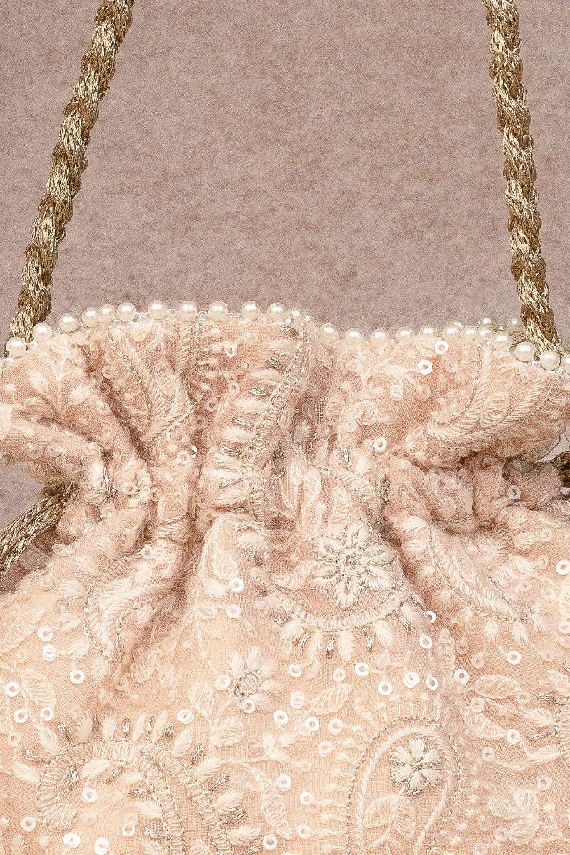 Rhea Threadwork Potli - Peach