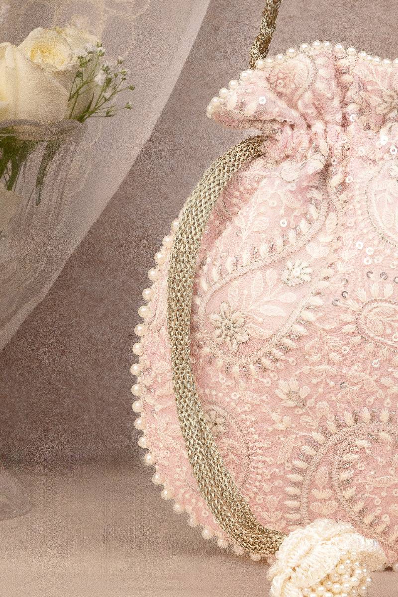 Rhea Threadwork Potli - Pink