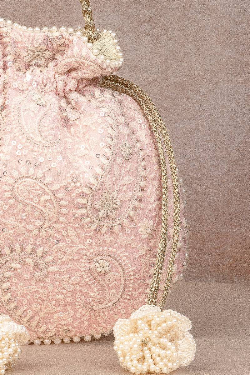 Rhea Threadwork Potli - Pink