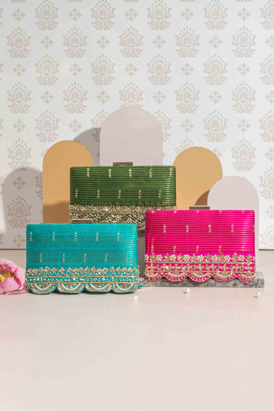 Tari Silk Box Clutch - Turquoise