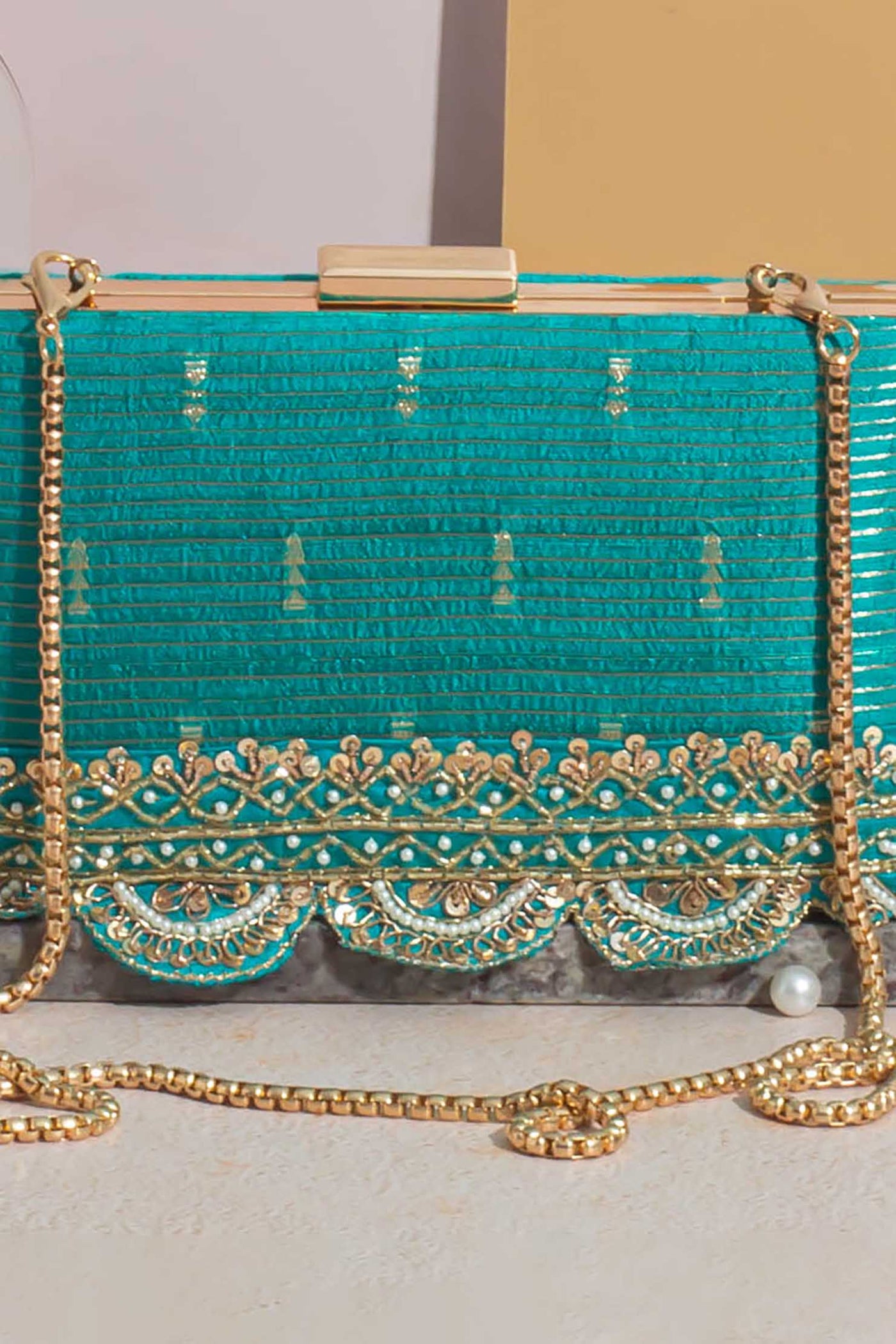 Tari silk box clutch - turquoise