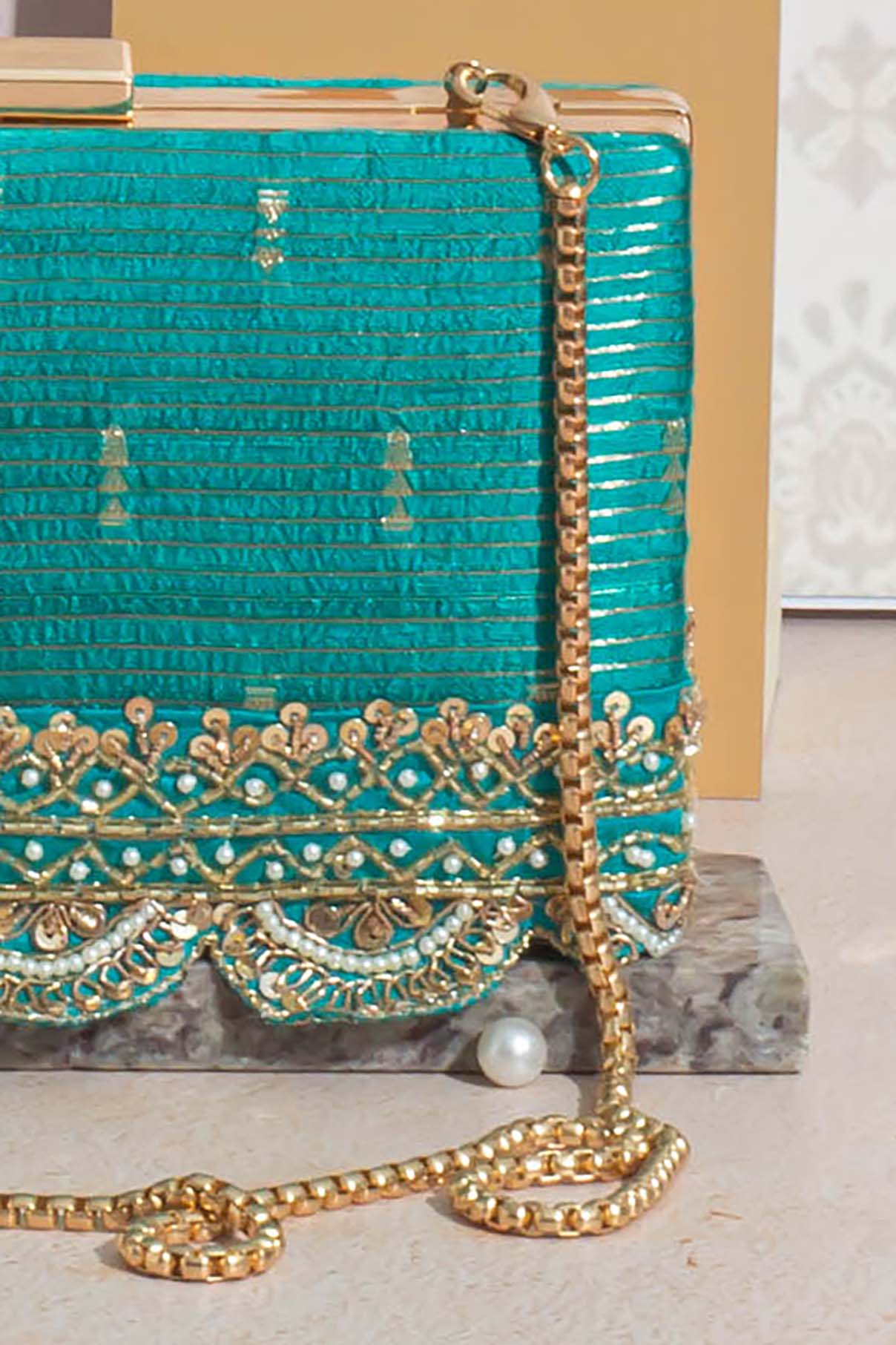 Tari silk box clutch - turquoise