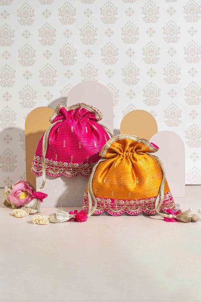 Tari Silk Potli - Mustard & Pink