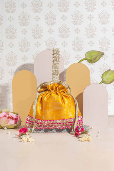 Tari Silk Potli - Mustard & Pink