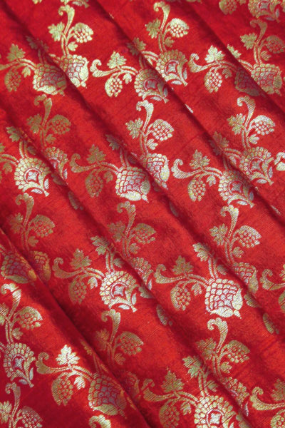 Tamra Handwoven Raw Silk Gold Zari Fabric - Red
