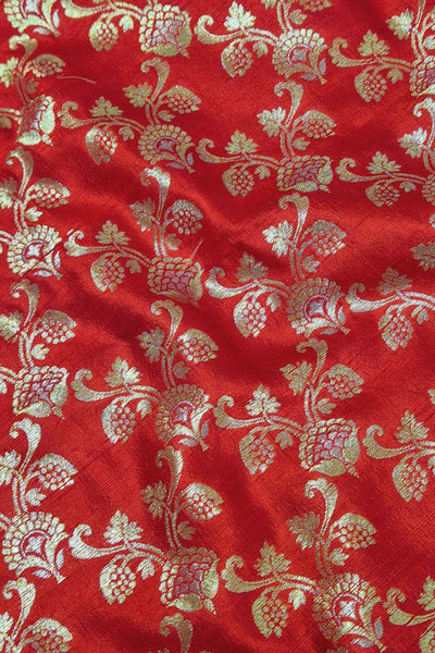Tamra Handwoven Raw Silk Gold Zari Fabric - Red