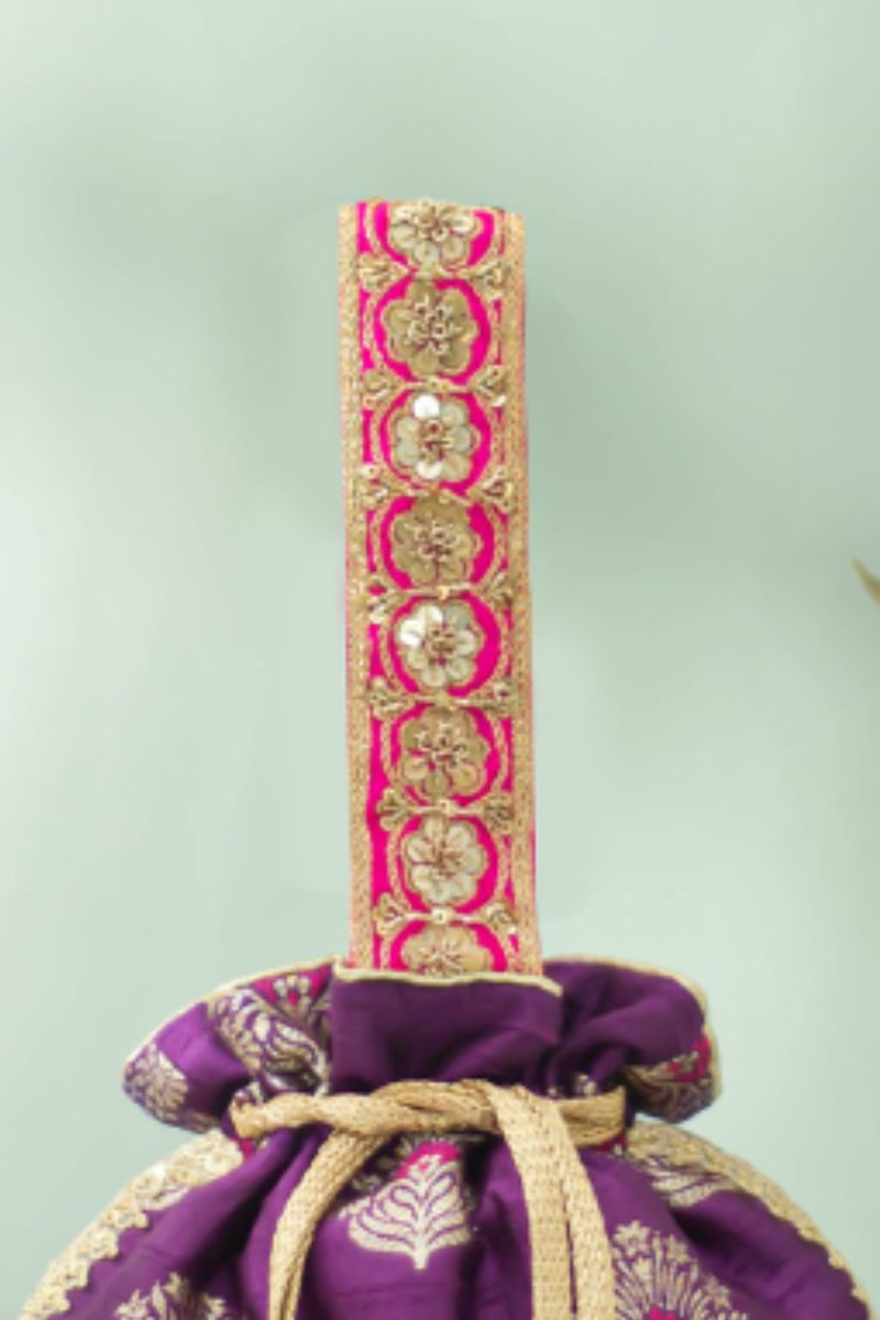 Tantavi Pure Raw Silk Embellished Potli - Violet