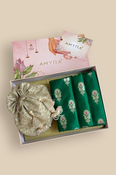 Mother's Day Hamper - Tarang cutwork potli - Light gold & Fabric Box