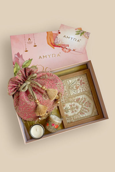 Mother's Day Hamper - Tarang cutwork potli - Pink - Home & Candle Box