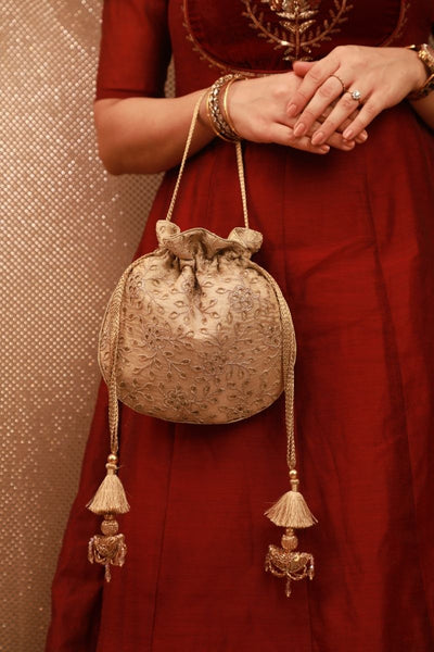 Tarang Cutwork Potli - Gold