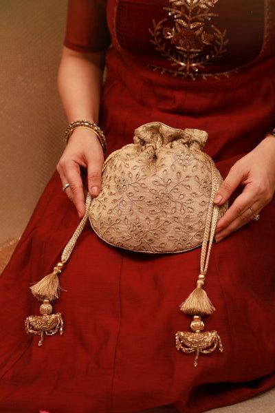 Tarang Cutwork Potli - Gold