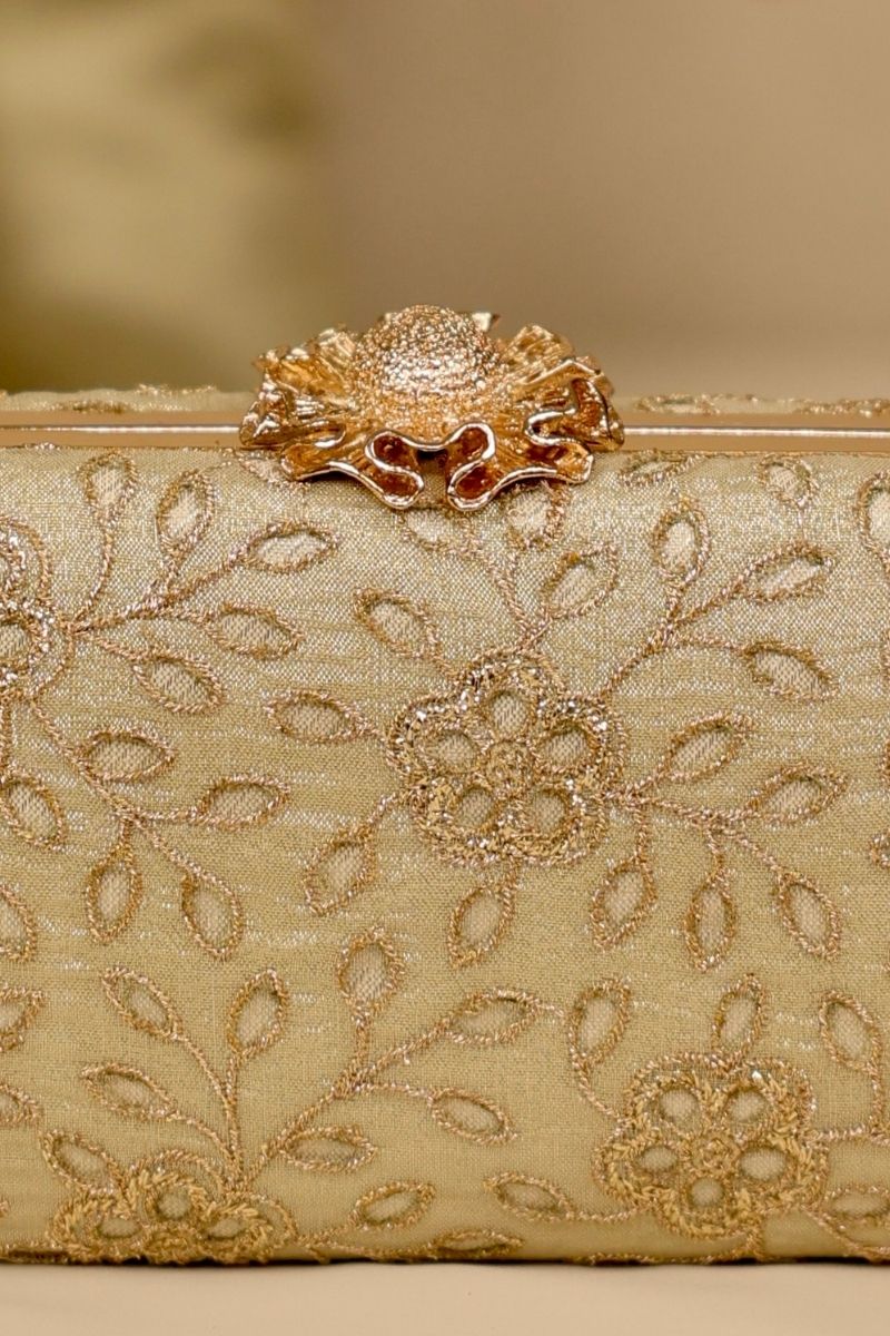Tarang Cutwork Capsule Clutch - Light Gold