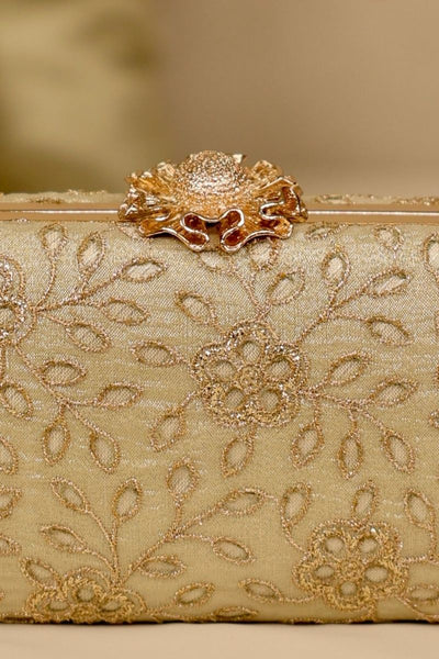 Tarang Cutwork Capsule Clutch - Light Gold