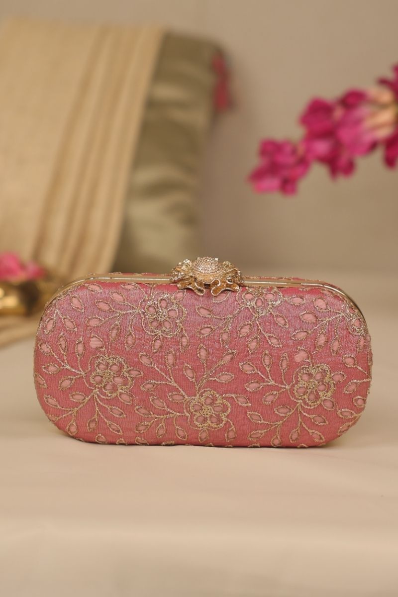 Tarang Cutwork Capsule Clutch - Pink