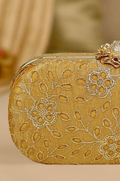 Tarang Cutwork Capsule Clutch - Mustard