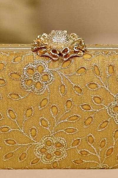 Tarang Cutwork Capsule Clutch - Mustard