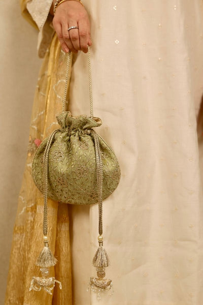 Tarang Cutwork Potli - Green
