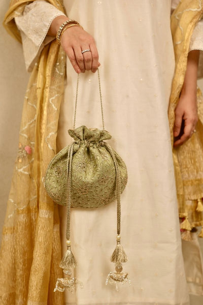 Tarang Cutwork Potli - Green