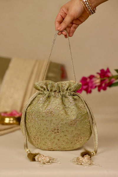 Tarang Cutwork Potli - Green