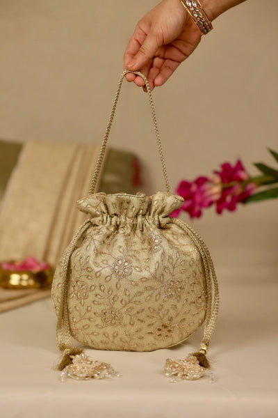 Tarang Cutwork Potli - Light Gold
