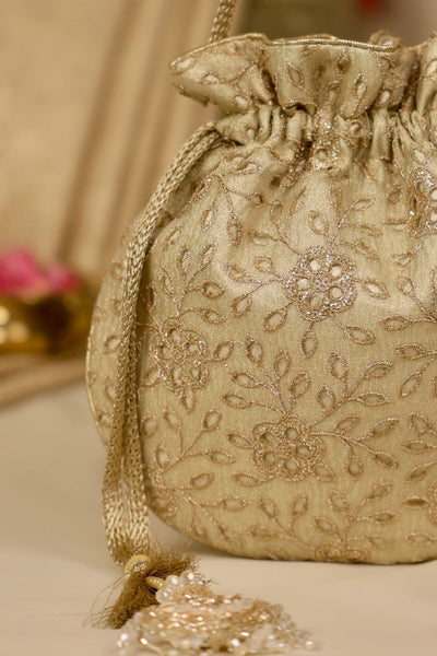 Tarang Cutwork Potli - Light Gold