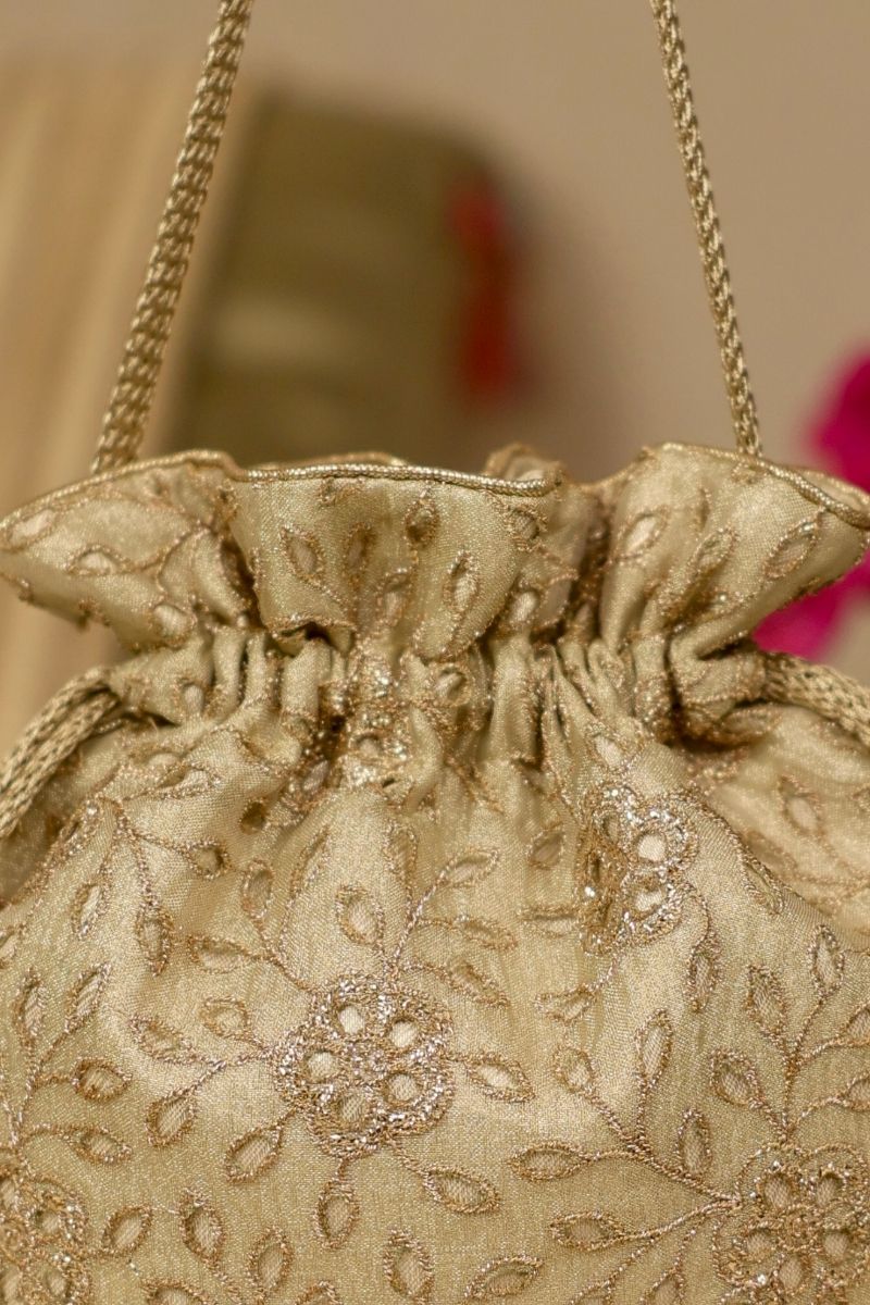 Tarang Cutwork Potli - Light Gold