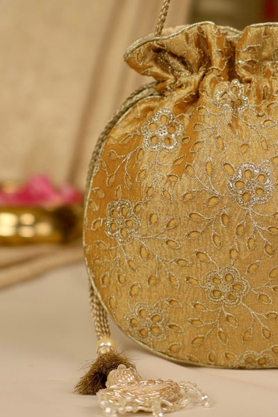 Tarang Cutwork Potli - Mustard