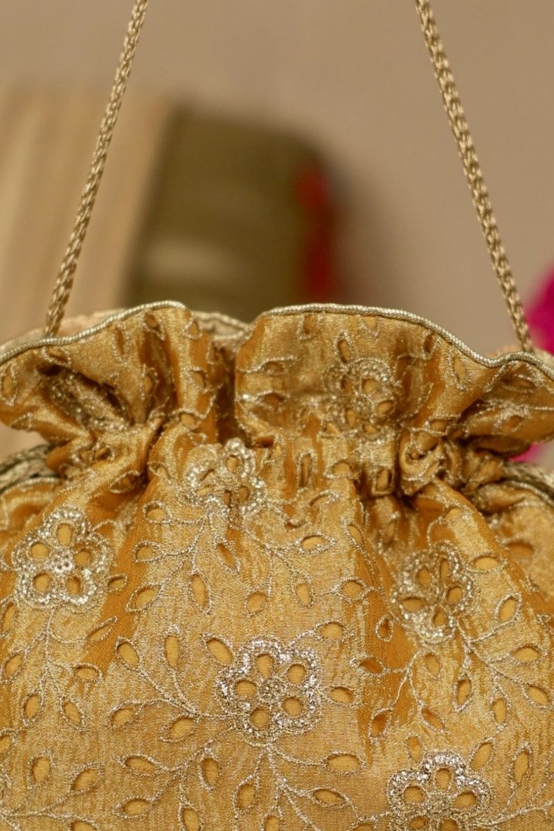 Tarang Cutwork Potli - Mustard