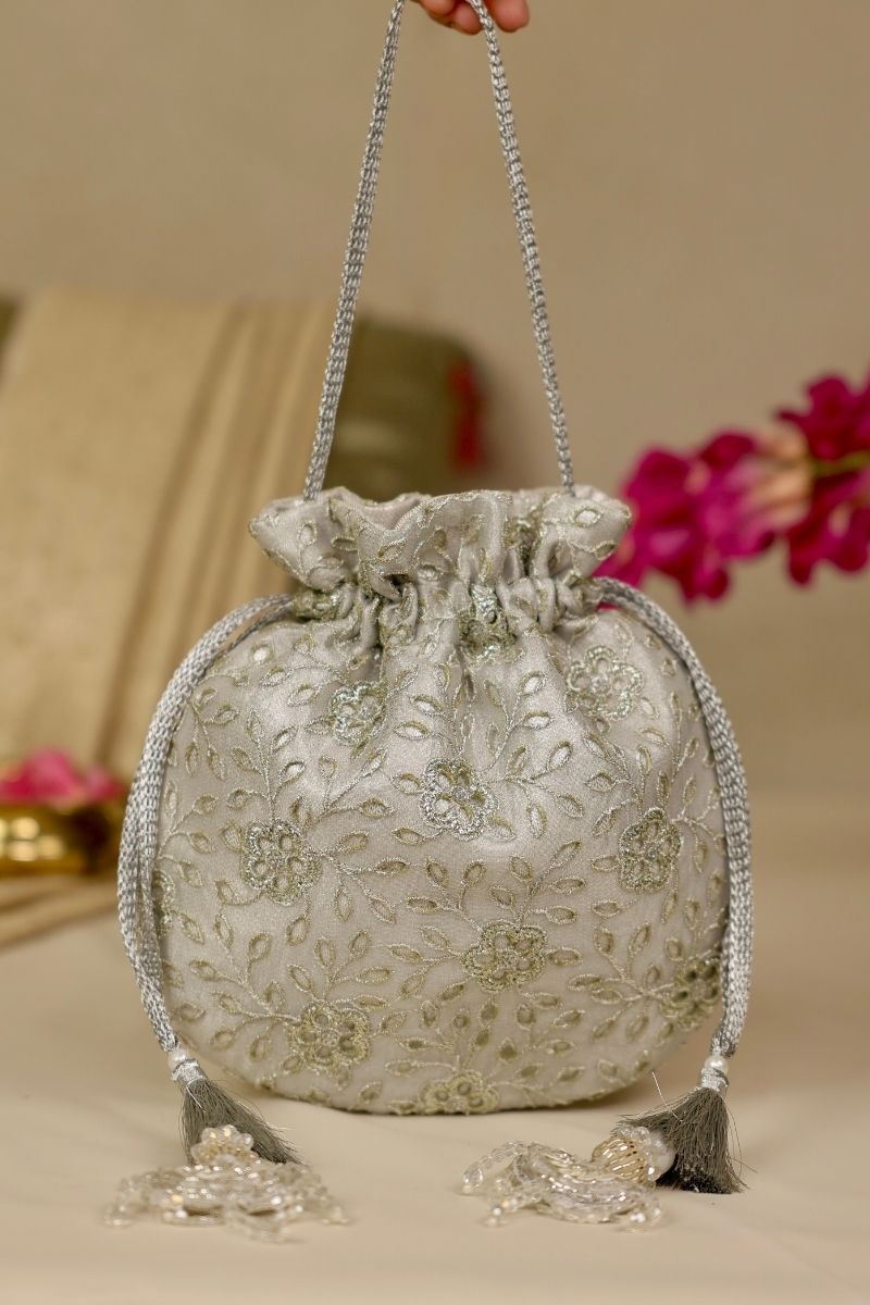 Tarang Cutwork Potli - Silver